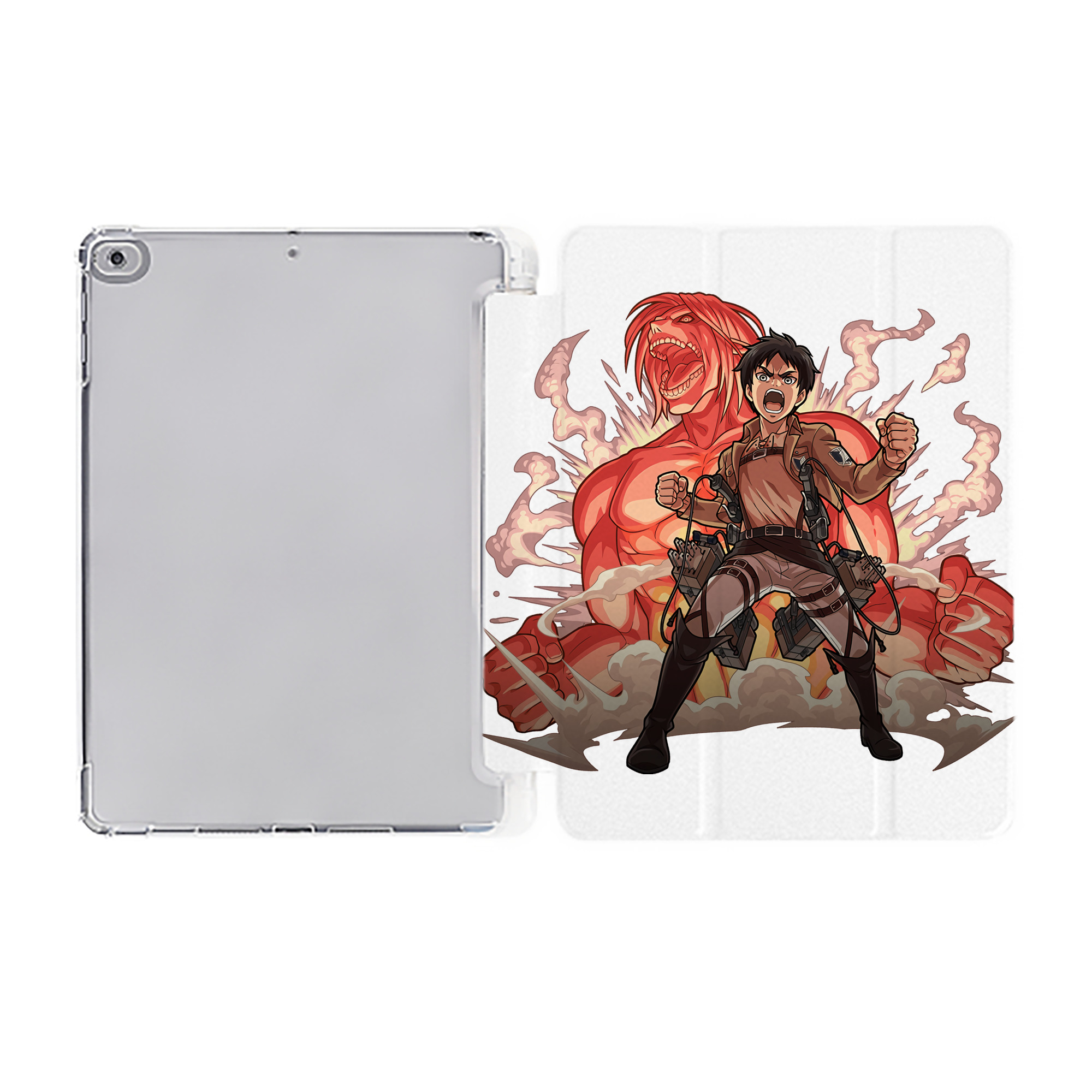 （画像用） 進撃の巨人 エレン･イェーガー Attack on Titan Eren Jäger IPad ケース ペン収納付き 三つ折りスタンド PUレザー×シリコン 対応機種9.5/10.5/10.9インチ